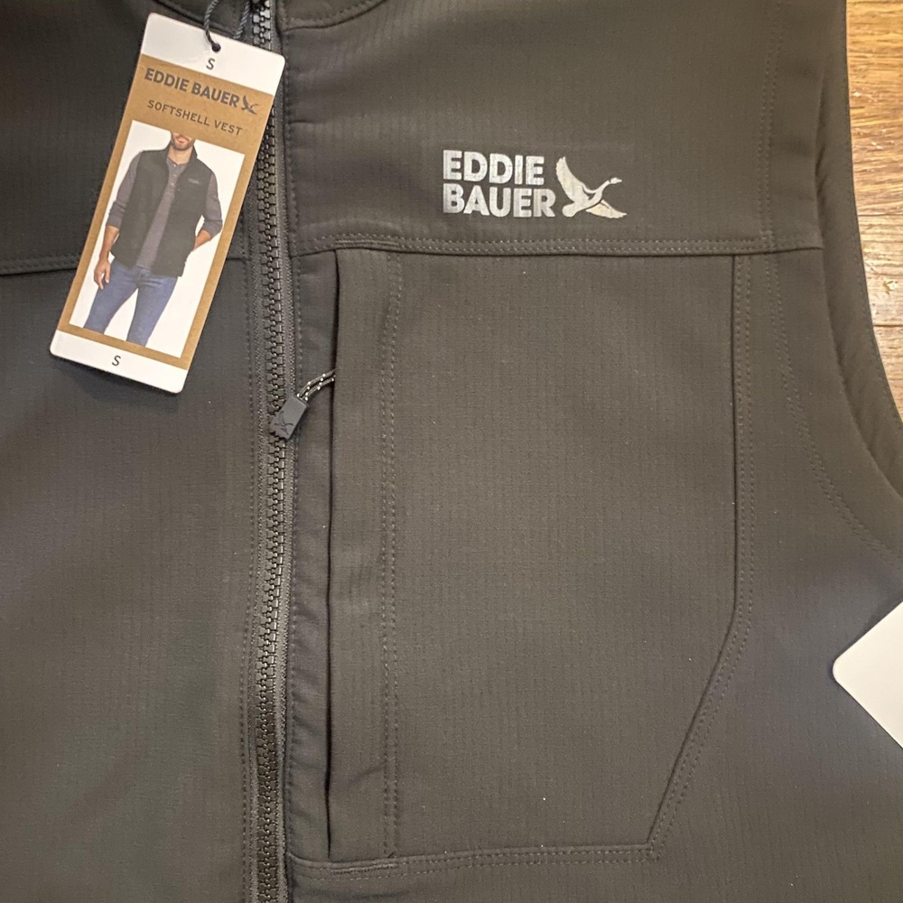 Eddie Bauer Softshell Vest Mens Small Black Full Zip Zip Pockets Outdoor EB00968 - Picture 3 of 11